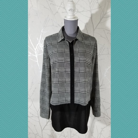 Talbots Black Houndstooth Print Popover Blouse - Picture 1 of 5